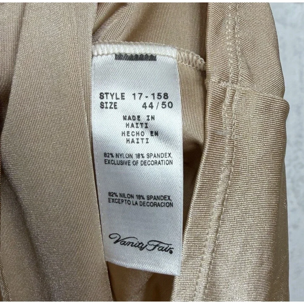 Vanity Fair Slip Chemise Stretch Size XL 44/50 shiny Beige damask nylon spandex